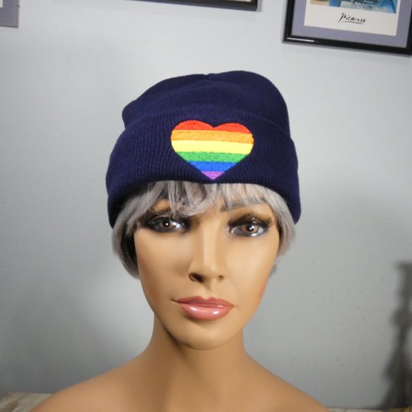 Rainbow Heart Navy Knit Beanie - Picture 5 of 7